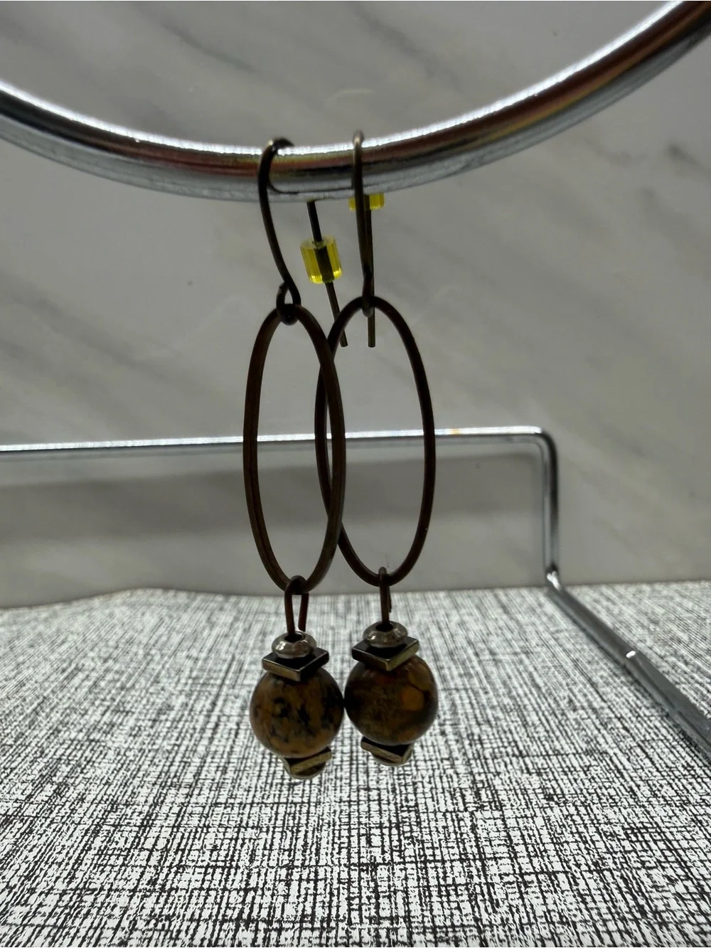 Handcrafted Brown Hoop Earrings with Jasper Beads